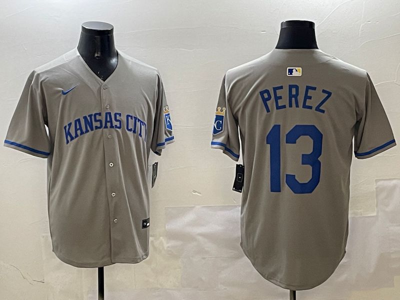 Men Kansas City Royals #13 Perez Grey Game 2025 Nike MLB Jersey style 316